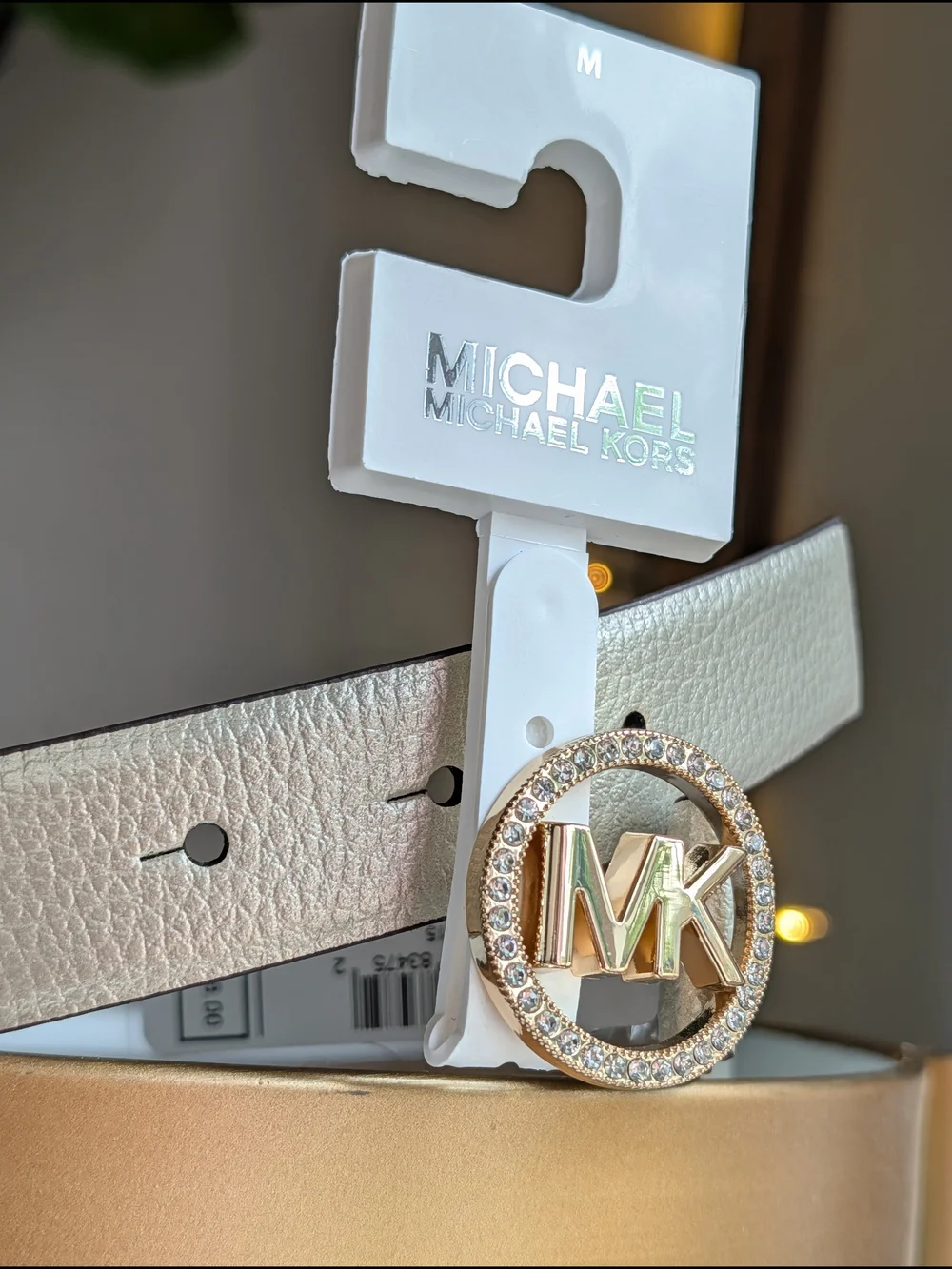 Michael Kors Women's Gold-Tone MK Logo Belt - Champagne